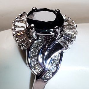 Beautiful design 14K white gold diamond  &  sapphire ring